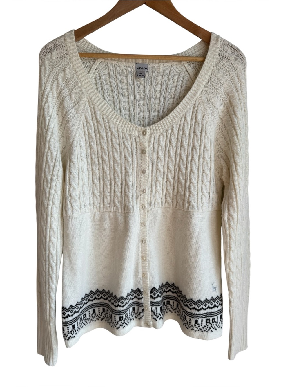 Nevada SOFT Winter Cardigan Girls L Womens M White Button Up Sweater Holiday